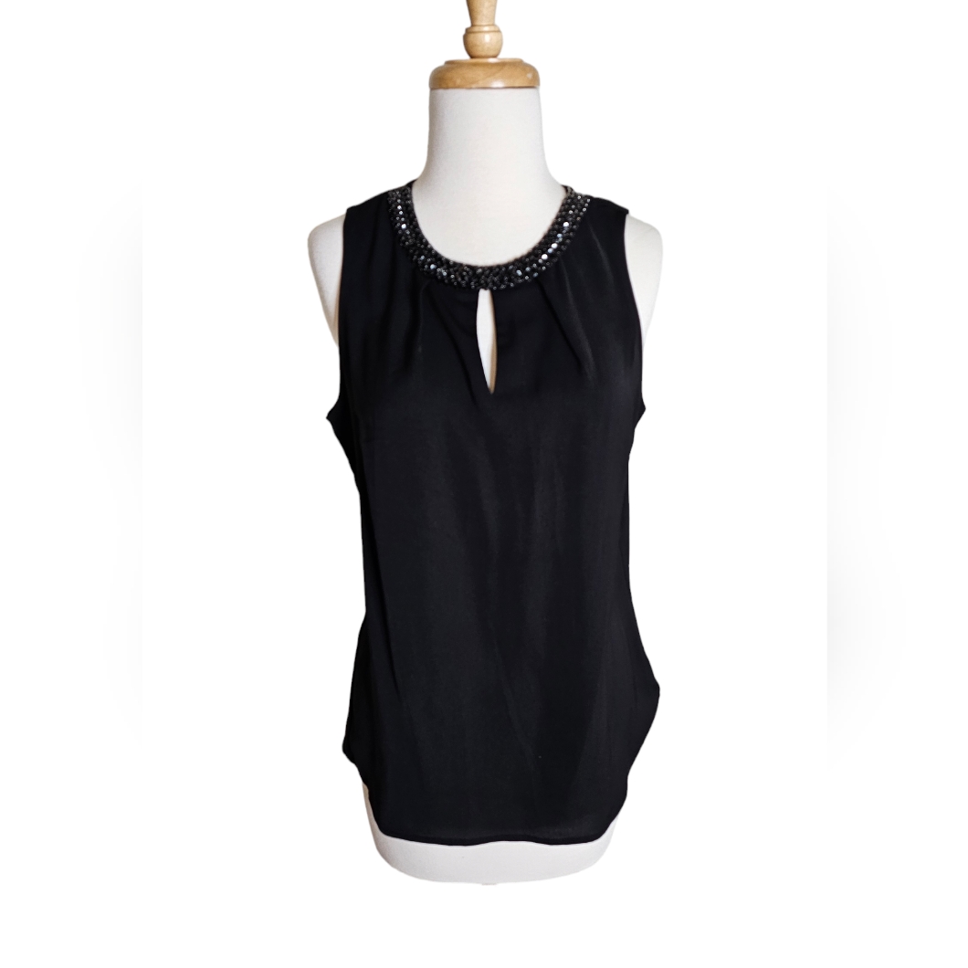 Worthington Sleeveless Black Embellished Top Size Medium